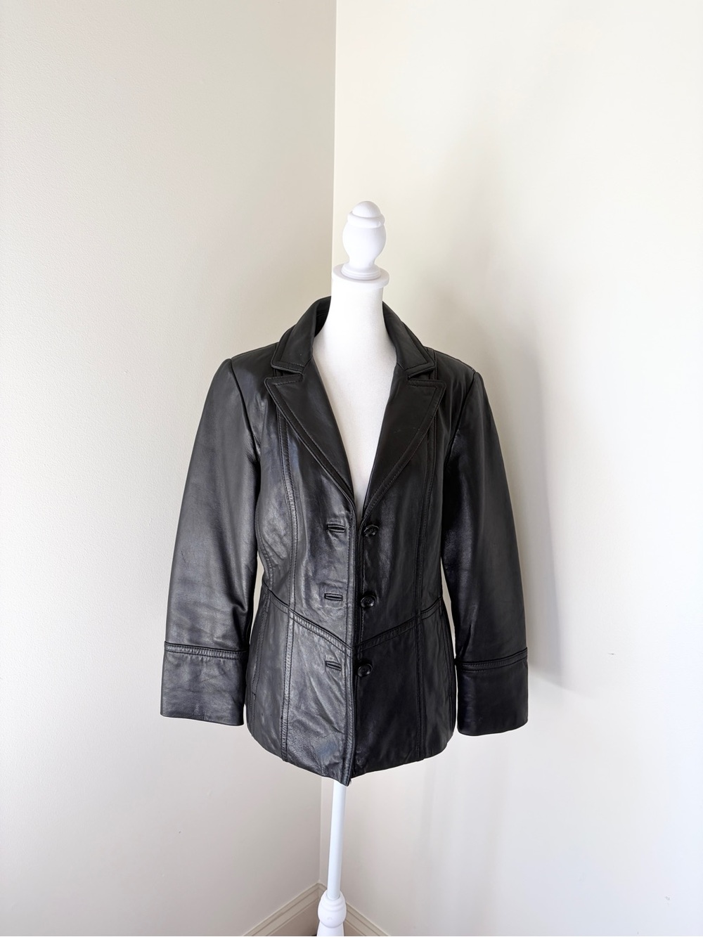 Jones New York Black Leather Button-Front Women's Jacket